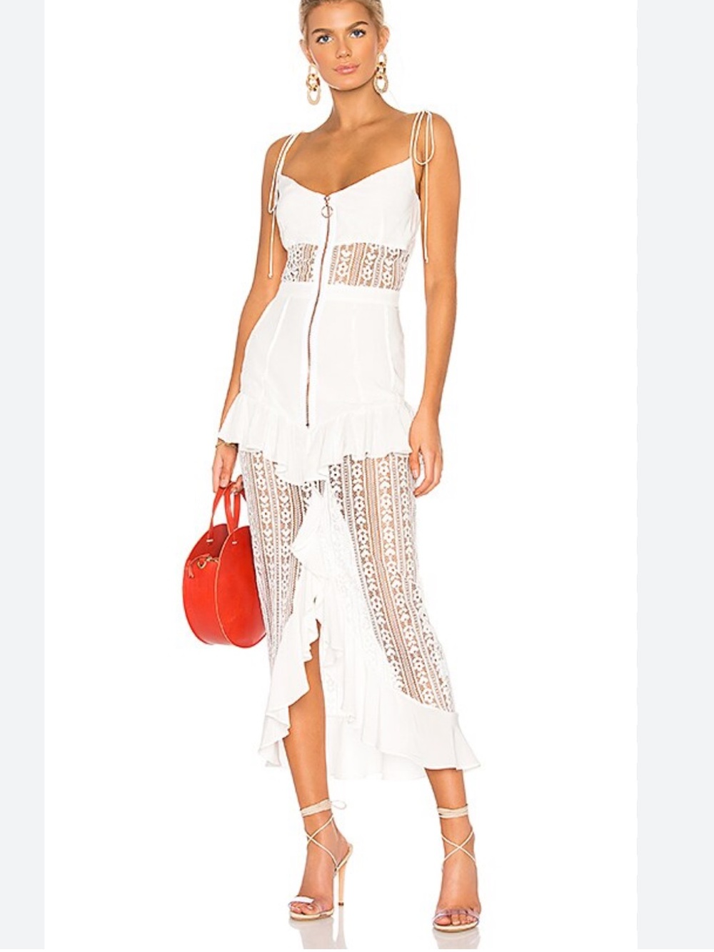 For Love And Lemons White Lace Ruffle Midi Dress - Picture 1 of 6